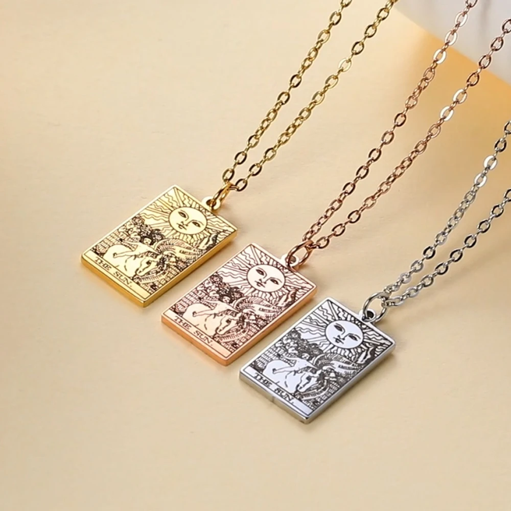 LIKGREAT Tarot Card Necklace Major Arcana Tarots Stainless Steel Necklaces Divination Jewelry Birthday Gift for Women Men