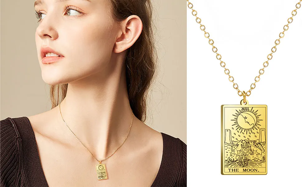 LIKGREAT Tarot Card Necklace Major Arcana Tarots Stainless Steel Necklaces Divination Jewelry Birthday Gift for Women Men