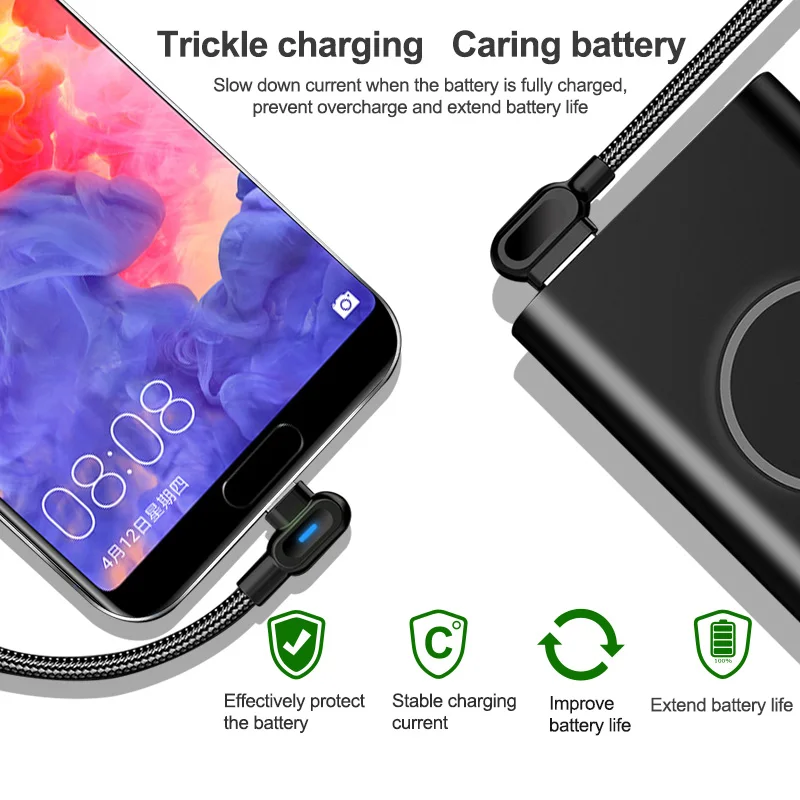 OLAF USB Type C Cable Fast Charging 90 Degree USB C Cable For Samsung S8 S9 S10 Xiaomi Mobile Phone Charger Micro Usb Cables
