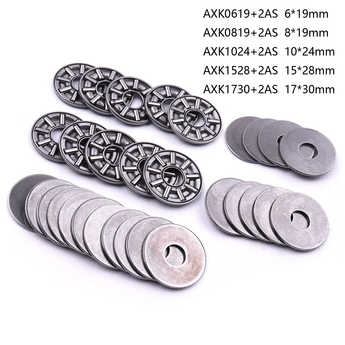 5Pcs/sets 3-in-1 Bearing Steel Miniature Thrust Needle Roller Bearings AXK0619/AXK0819/AXK1024/AXK1528/AXK1730+2AS Ball Bearing