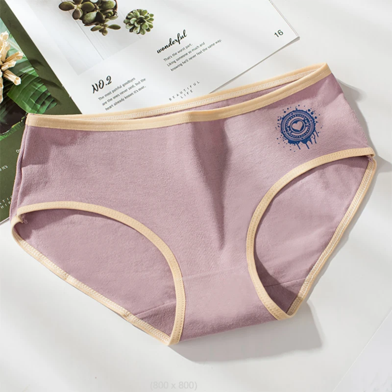 2025 Fashion Women Casual Cotton Panties  Mid-waist Underwear Threaded Brief Solid Color Ladies Underpants Breathable