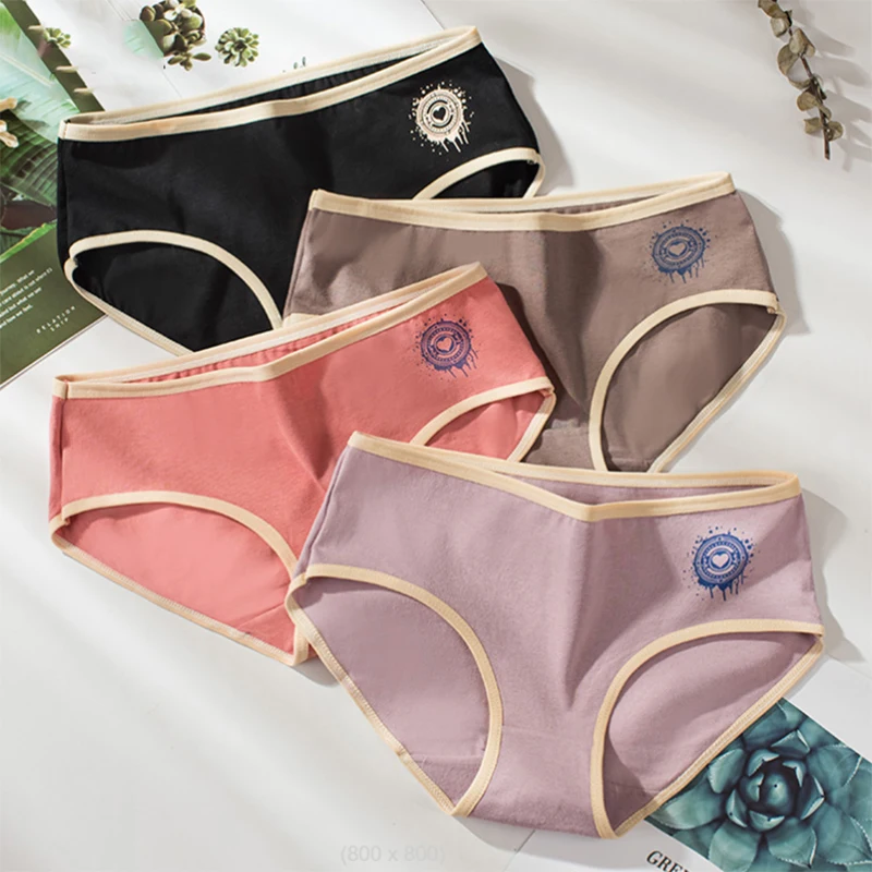2025 Fashion Women Casual Cotton Panties  Mid-waist Underwear Threaded Brief Solid Color Ladies Underpants Breathable