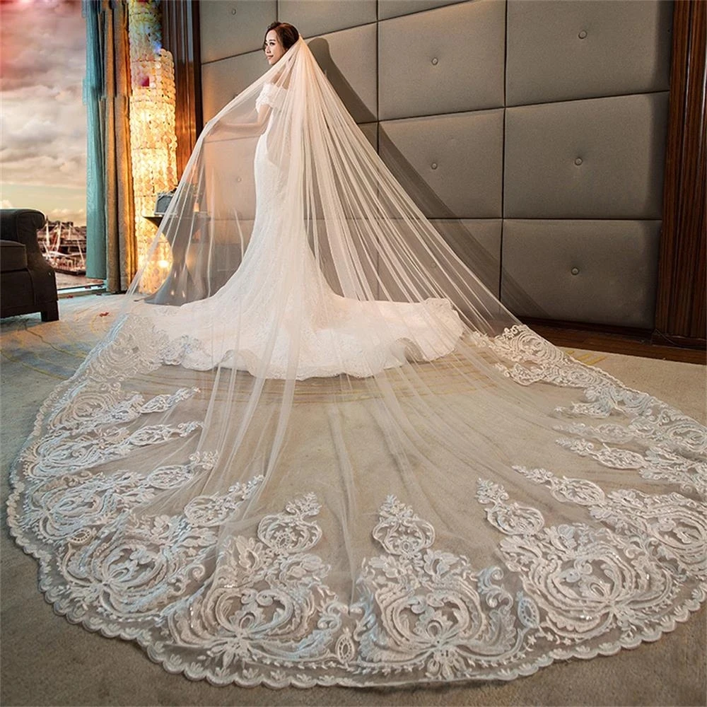 4m Luxury One Layer Wedding Veil Cathedral Veil Tulle Bridal Veil With Comb Ivory White Veil Wedding Accessories Customized Veil