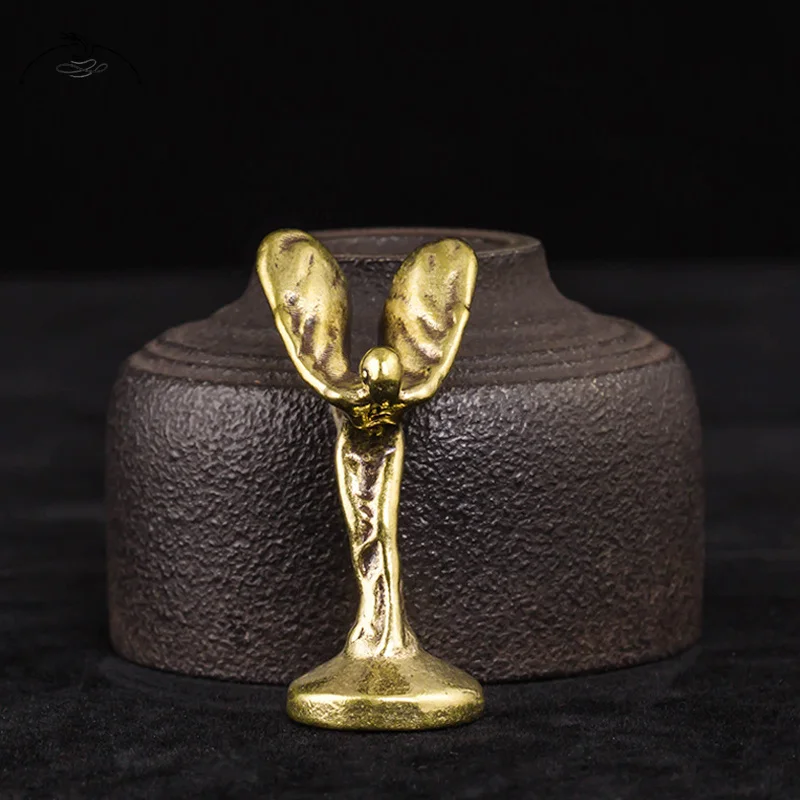 Handmade Copper Trophy Figurines Ornaments Vintage Bronze Little Golden Man Statue Office Computer Desktop Decoration Home Decor