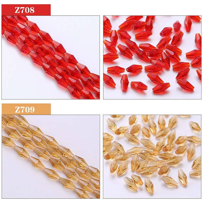 6*12MM 50Pcs/Lot Czech Long Bicone Glass Beads For Bracelet Jewelry Making DIY Accessories Loose Red Crystal Faceted Seed Beads