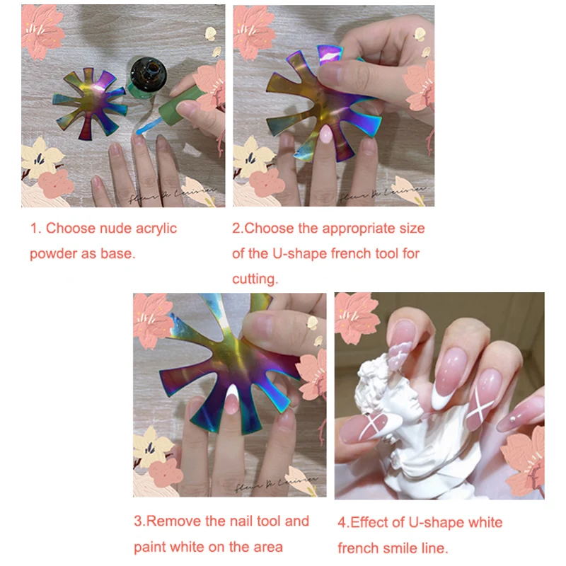 French Cutter for Nails Stainless Steel Edge Trimmer Templates C V Shape French Smile Cut Nail Art Acrylic Tool
