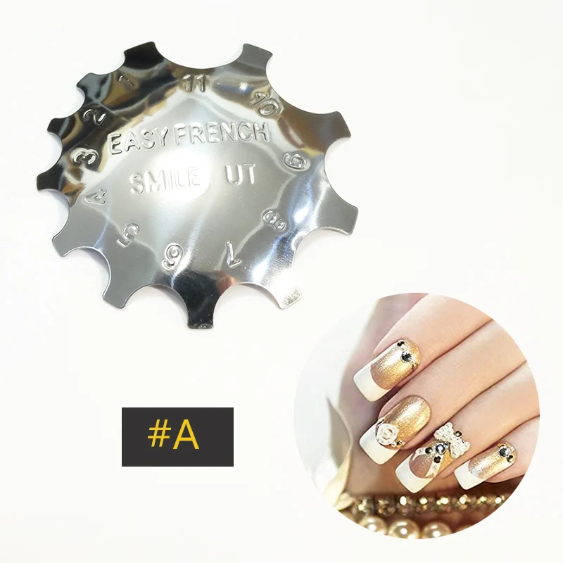 French Cutter for Nails Stainless Steel Edge Trimmer Templates C V Shape French Smile Cut Nail Art Acrylic Tool