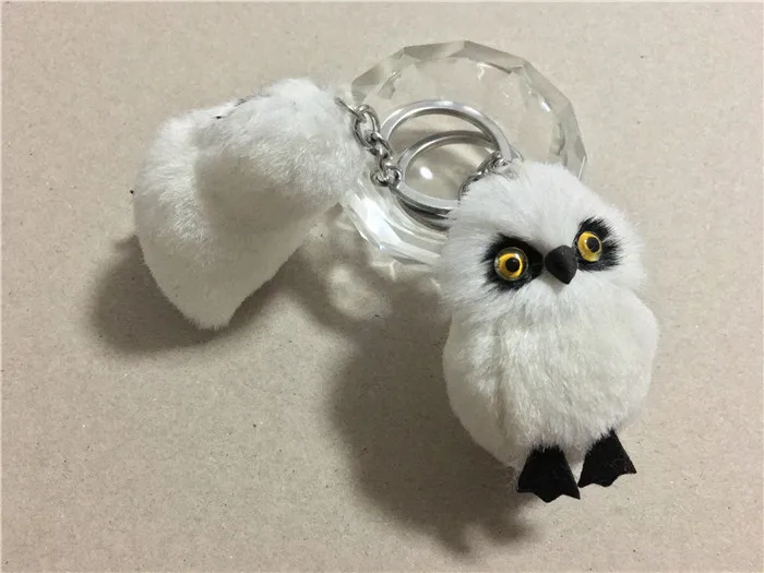 Cute Tiny Plush Faux Rabbit Fur Owl Women Girls Mini Animal Keychain On Bag Car Trinket Jewelry Party Toy Gift