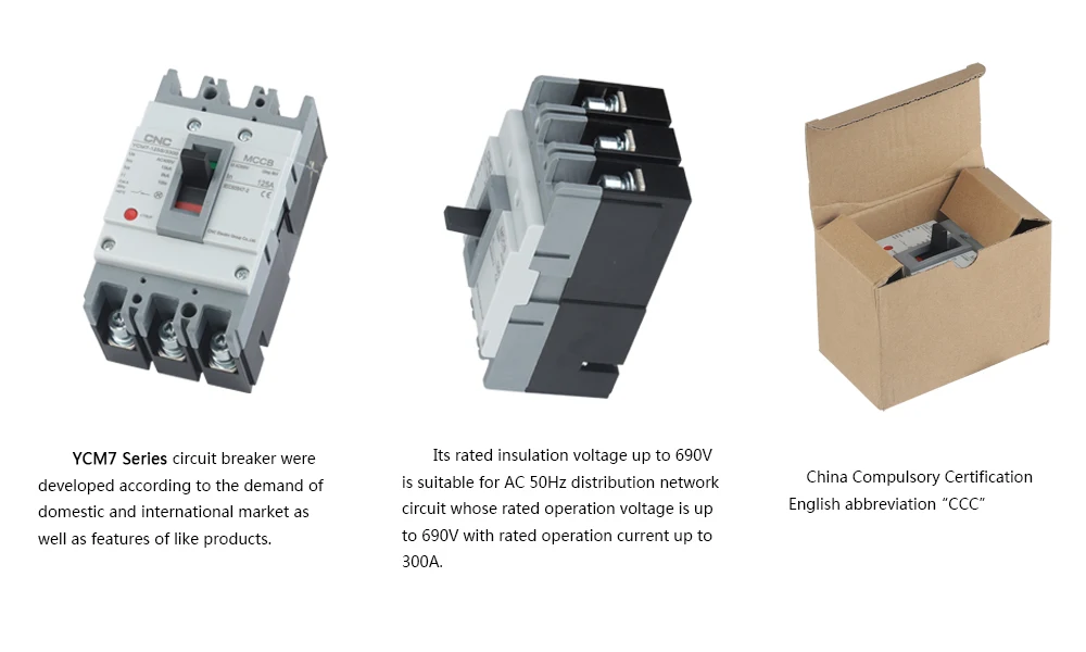 CNC YCM7-125S MCCB 3P 50A/63A/80A/100A/125A AC400V 15kA Solar Switch Moulded Case Circuit Breaker
