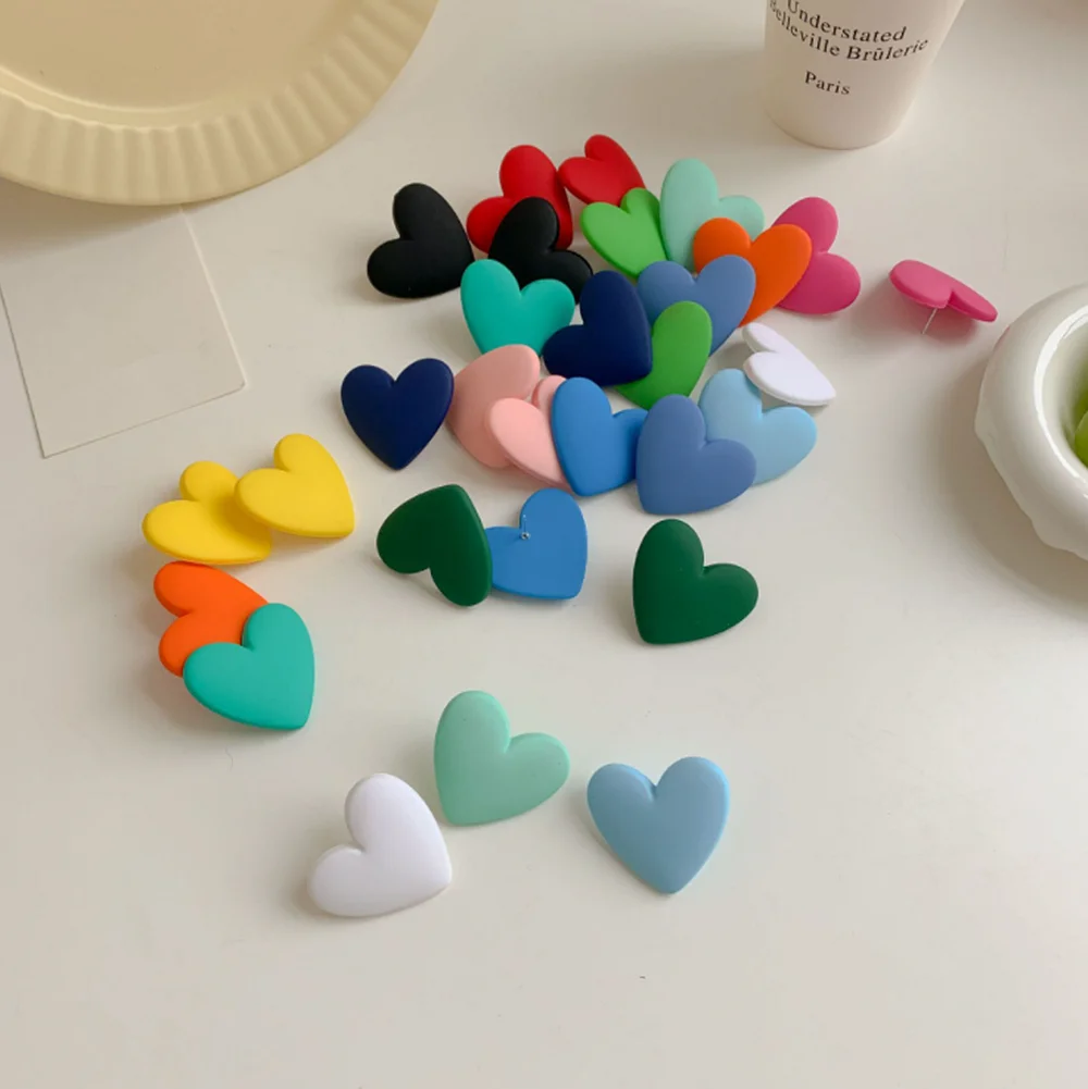 FishSheep Cute Korean Heart Earrings New Trend Boho Acrylic Geometric Love Heart Stud Earrings Fashion Jewelry For Women 2022