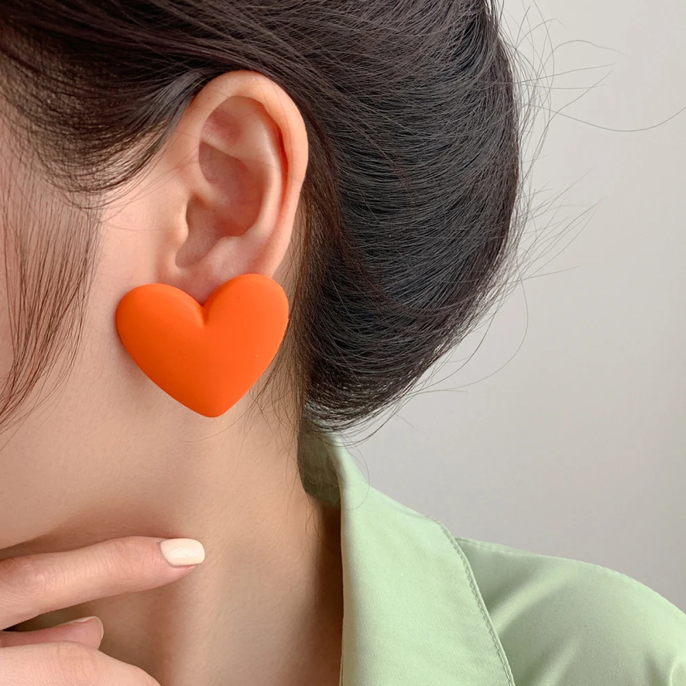 FishSheep Cute Korean Heart Earrings New Trend Boho Acrylic Geometric Love Heart Stud Earrings Fashion Jewelry For Women 2022