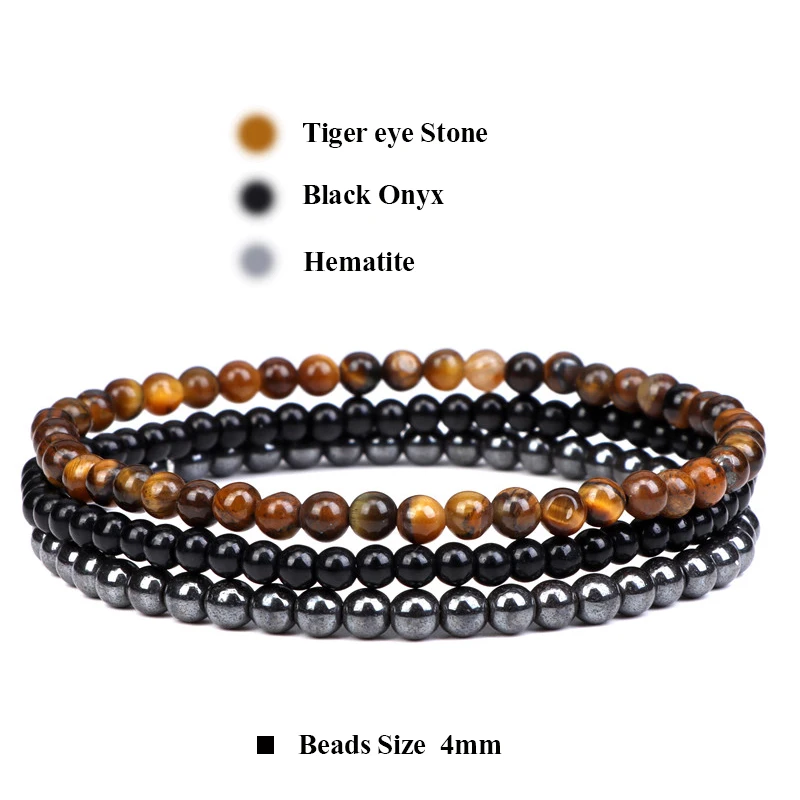 3Pcs/Set 4mm Natural Stone Bracelet Pink Quartzs Jaspers Rhodonite Beads Bracelets For Women Men Jewelry Gift Healing Energy