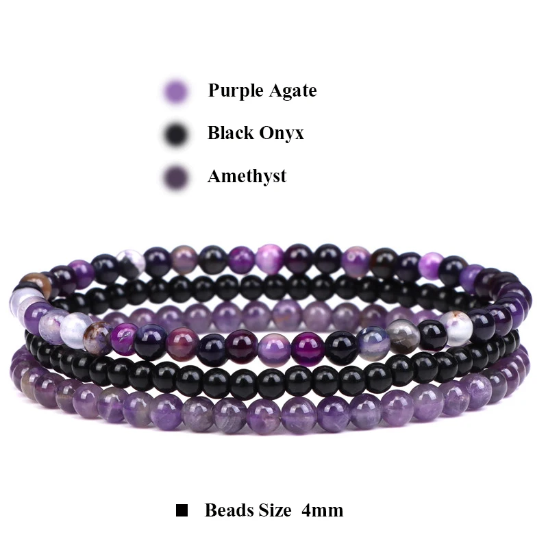 3Pcs/Set 4mm Natural Stone Bracelet Pink Quartzs Jaspers Rhodonite Beads Bracelets For Women Men Jewelry Gift Healing Energy