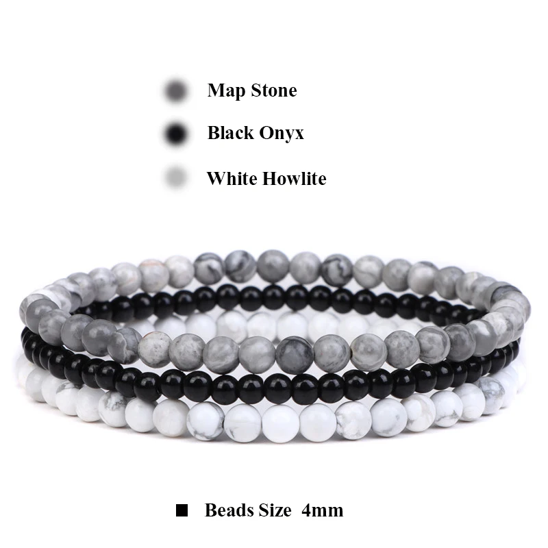 3Pcs/Set 4mm Natural Stone Bracelet Pink Quartzs Jaspers Rhodonite Beads Bracelets For Women Men Jewelry Gift Healing Energy