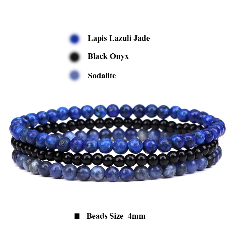 3Pcs/Set 4mm Natural Stone Bracelet Pink Quartzs Jaspers Rhodonite Beads Bracelets For Women Men Jewelry Gift Healing Energy