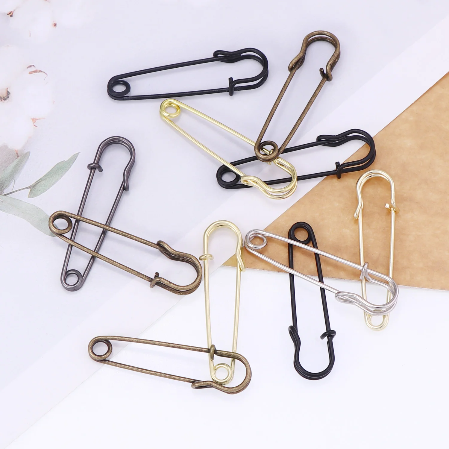 20Pcs 50mm Metal Safety Pins Silver/Gold/Black Large Safety Pin DIY Craft Sewing Tools Wedding Brooch Apparel Accessories