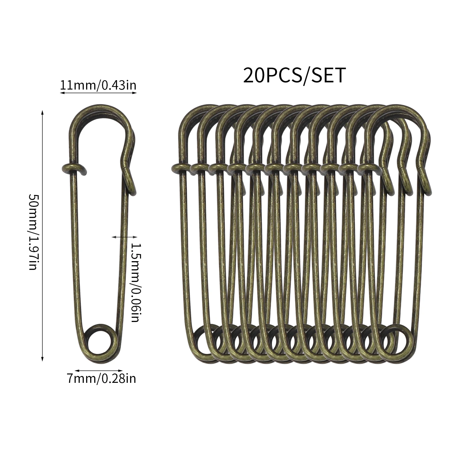 20Pcs 50mm Metal Safety Pins Silver/Gold/Black Large Safety Pin DIY Craft Sewing Tools Wedding Brooch Apparel Accessories