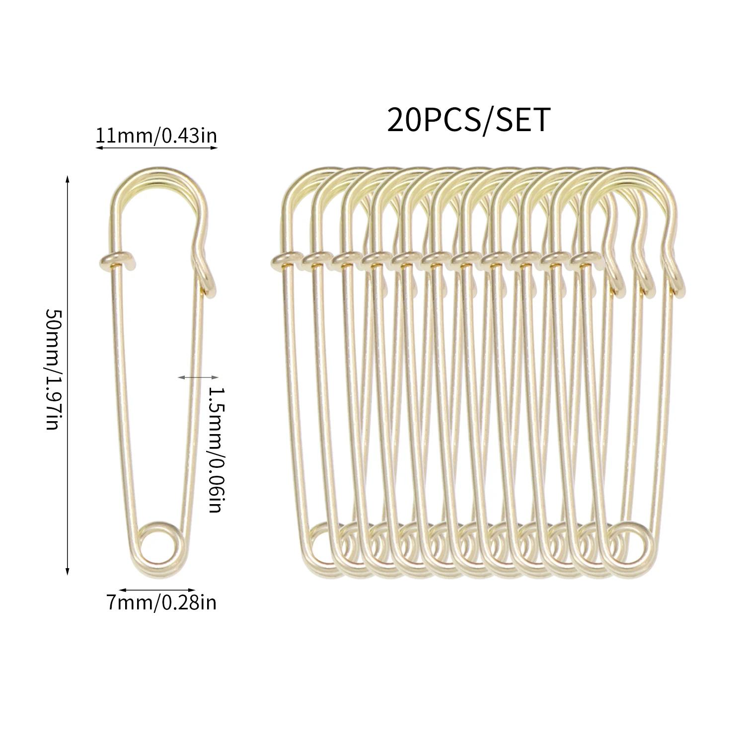 20Pcs 50mm Metal Safety Pins Silver/Gold/Black Large Safety Pin DIY Craft Sewing Tools Wedding Brooch Apparel Accessories