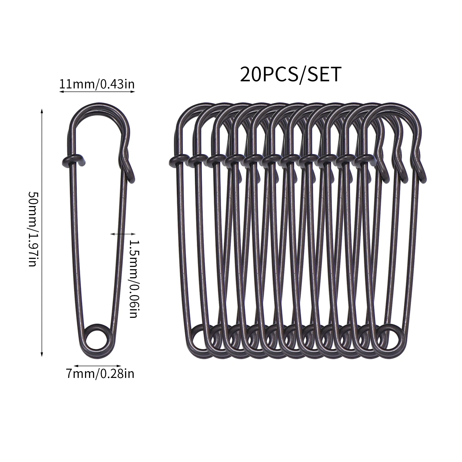 20Pcs 50mm Metal Safety Pins Silver/Gold/Black Large Safety Pin DIY Craft Sewing Tools Wedding Brooch Apparel Accessories
