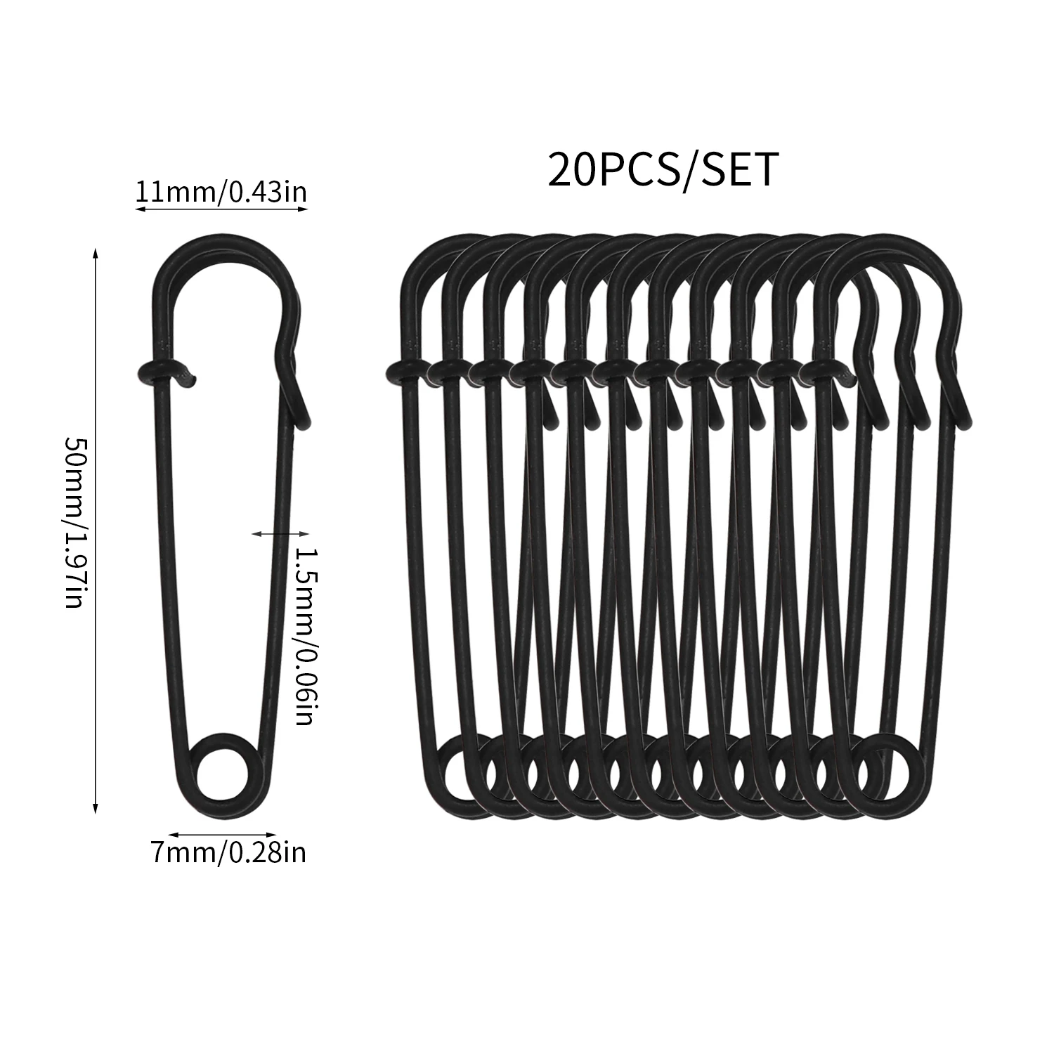 20Pcs 50mm Metal Safety Pins Silver/Gold/Black Large Safety Pin DIY Craft Sewing Tools Wedding Brooch Apparel Accessories