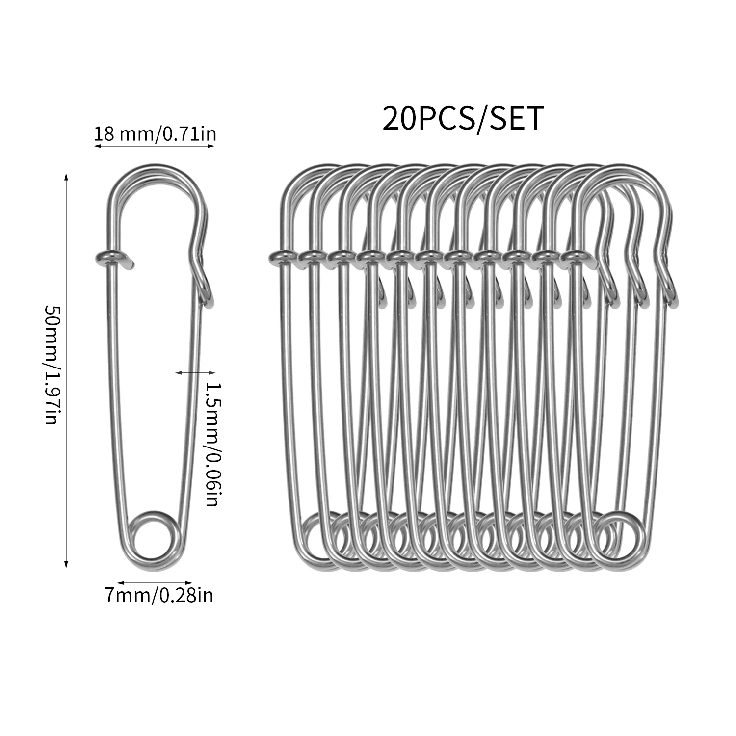 20Pcs 50mm Metal Safety Pins Silver/Gold/Black Large Safety Pin DIY Craft Sewing Tools Wedding Brooch Apparel Accessories