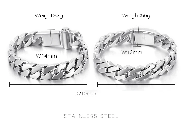 Kalen 13mm Trend Curbs Cuban Chain 316L Stainless Steel Men's Bracelet Popular Simple Jewelry Punk Link
