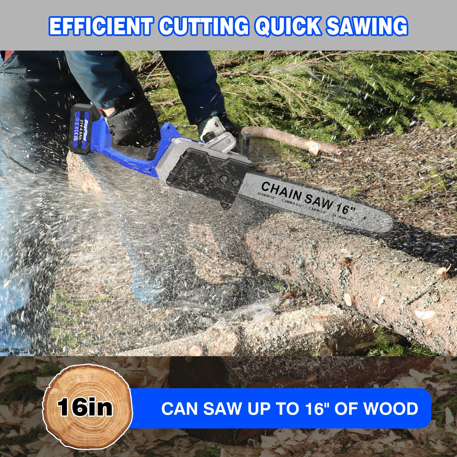 16 Inch Cordless Electric Chainsaw with 2 Battery and Charger,Brushless Handheld Powered Chainsaw for Wood Cutting Tree Pruning