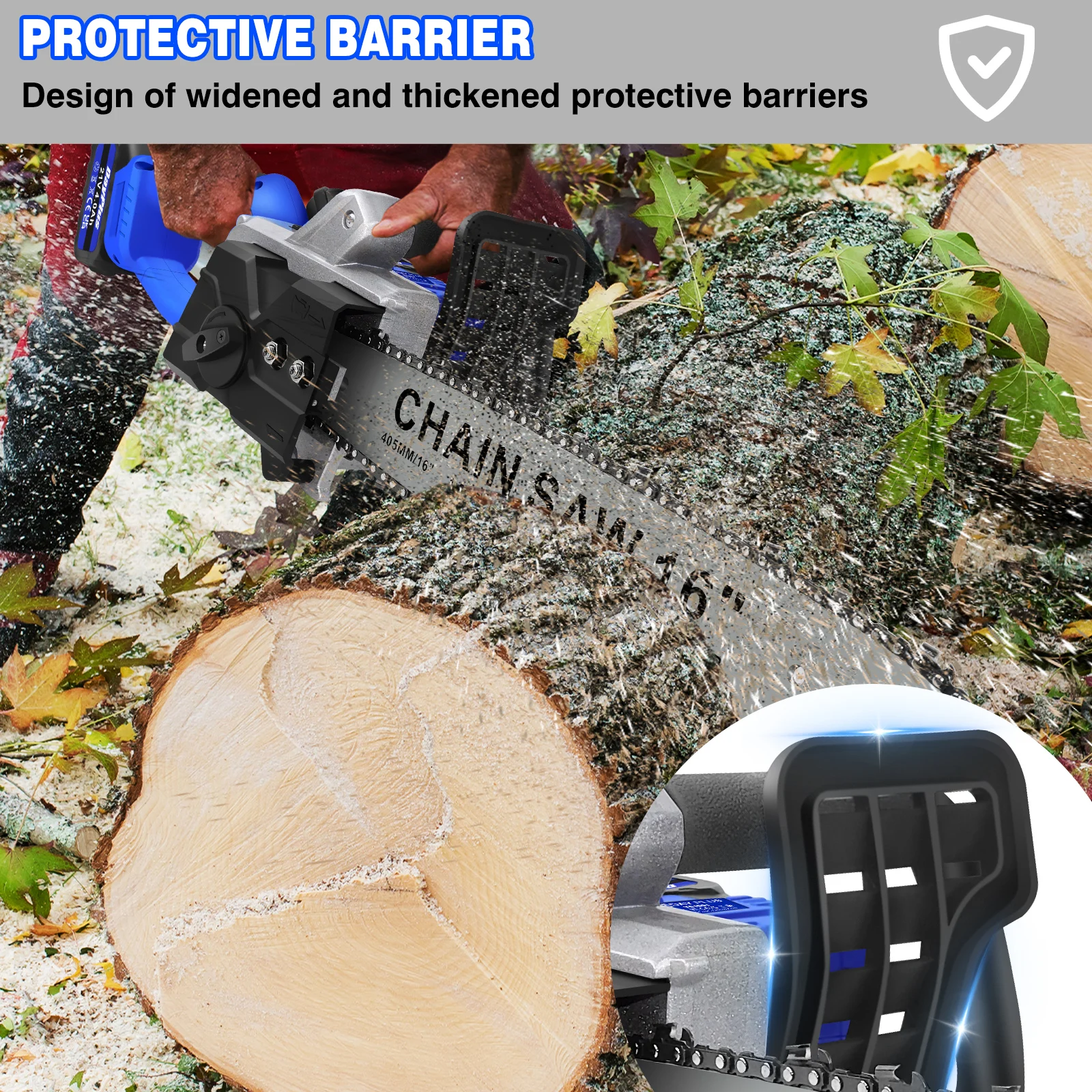 16 Inch Cordless Electric Chainsaw with 2 Battery and Charger,Brushless Handheld Powered Chainsaw for Wood Cutting Tree Pruning