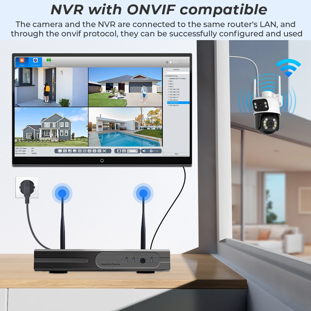 Hiseeu 4K 8MP Wifi Surveillance Camera Dual Lens 4X Digital Zoom AI Human Detect ONVIF Wireless Outdoor Security PTZ IP Cameras