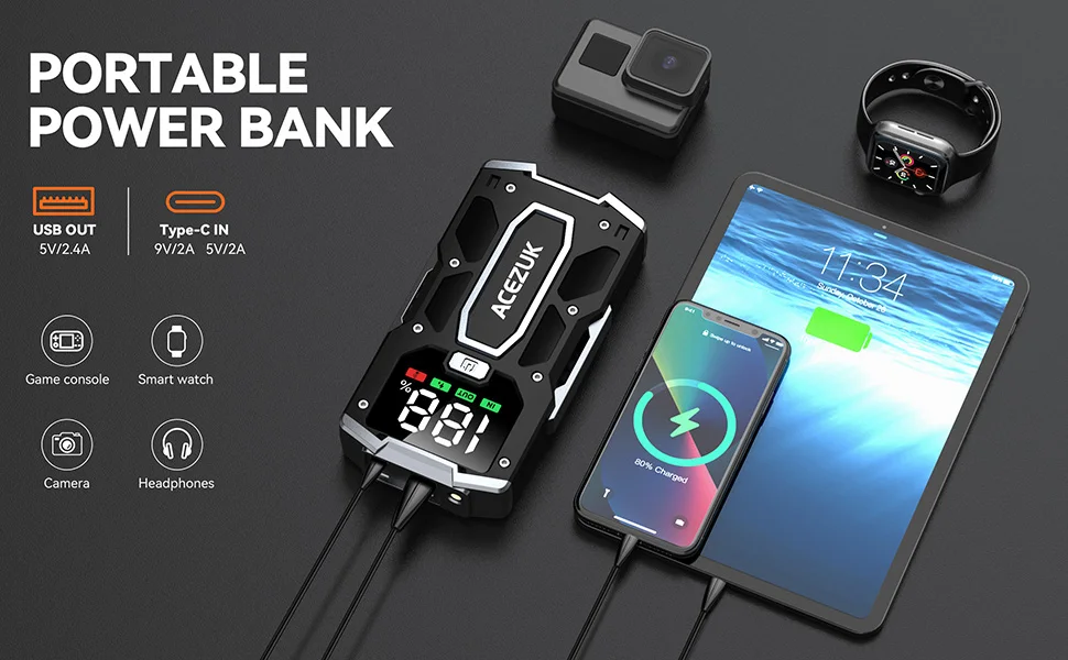 1000A/1500A PEAK Car Jump Starter Power Bank 12V Portable Car Battery Booster Charger Starting Device Petrol Diesel Car Starter