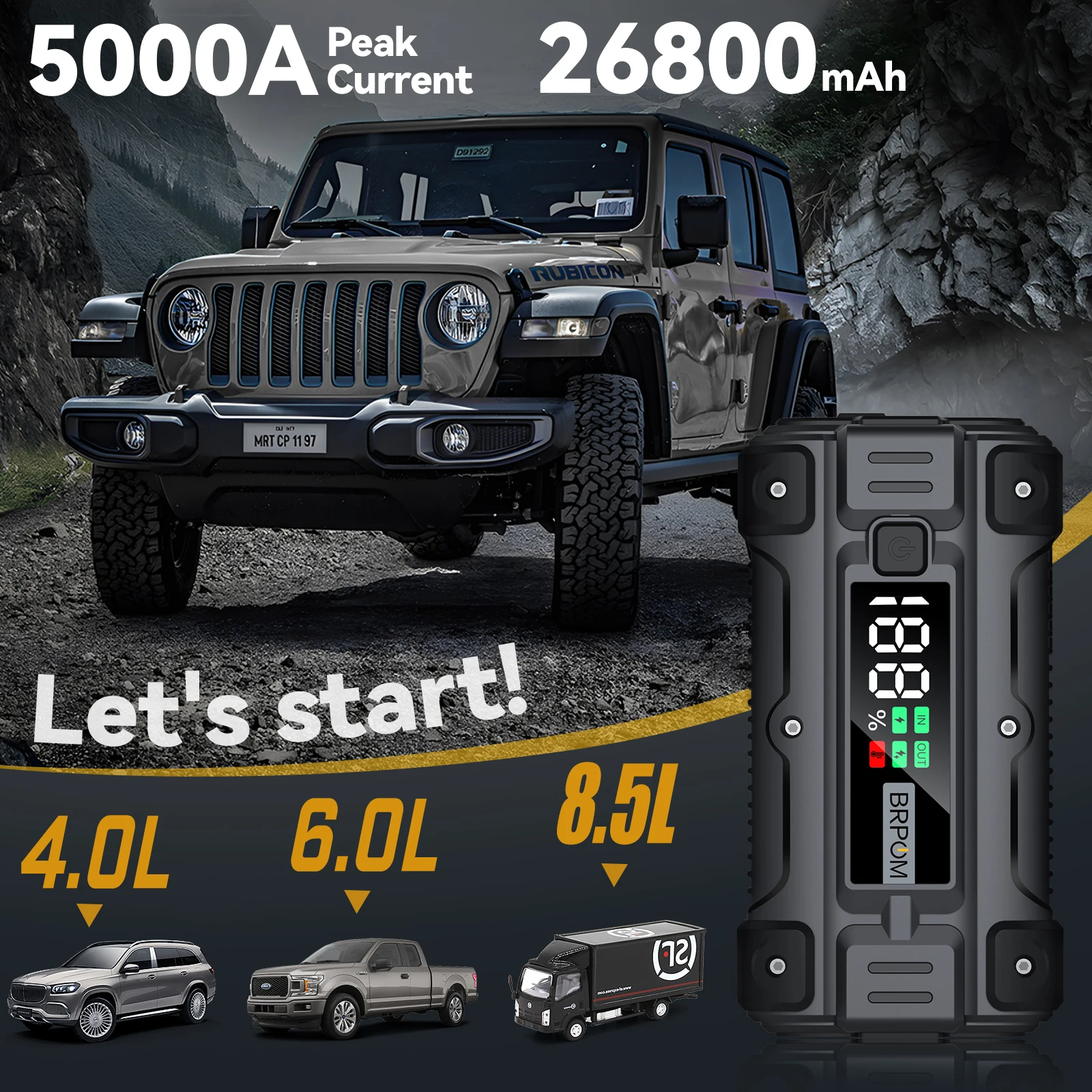 26800mAh 1500A peak Car Jump Starter Power Bank 12V Portable Car Battery Booster Charger Starting Device Petrol Diesel Car Starter