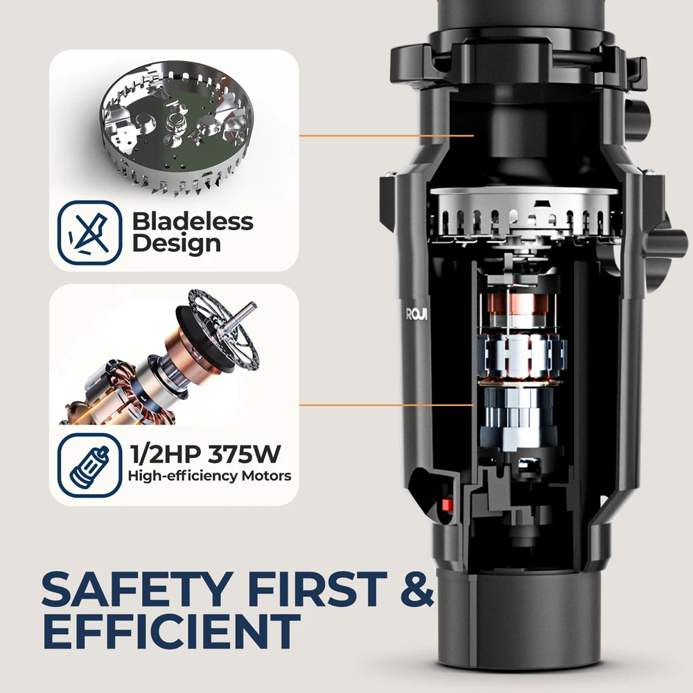 Continuous Feed Garbage Disposal with Sound Reduction,1/2 HP Stainless Steel Food Waste Grinding System,Power Cord Included
