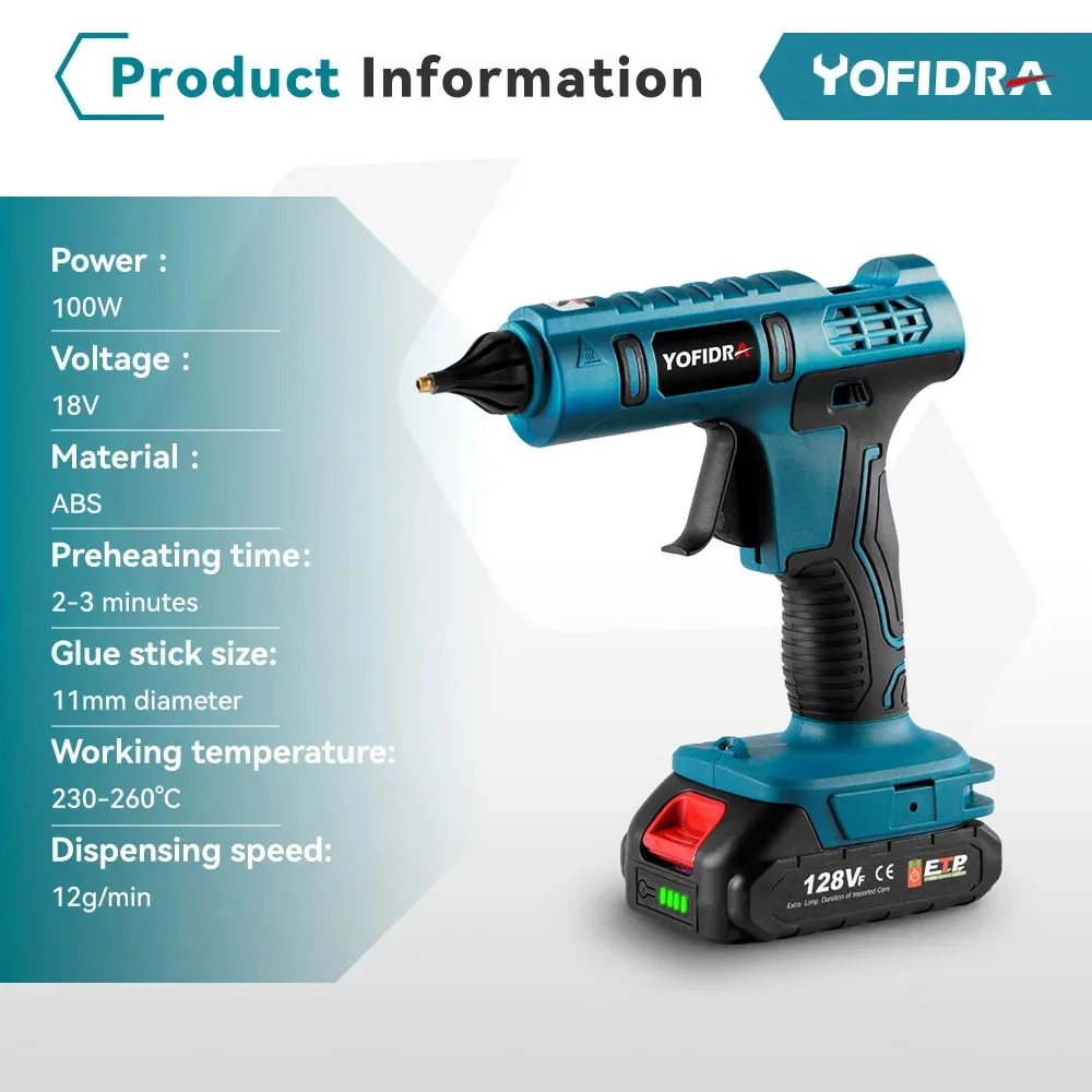 YOFIDRA 260° Hot Glue Gun 100W High Temperature Electric Mini Glue Guns Thermo Repair Power Tool For Makita 18-21V Battery Pin
