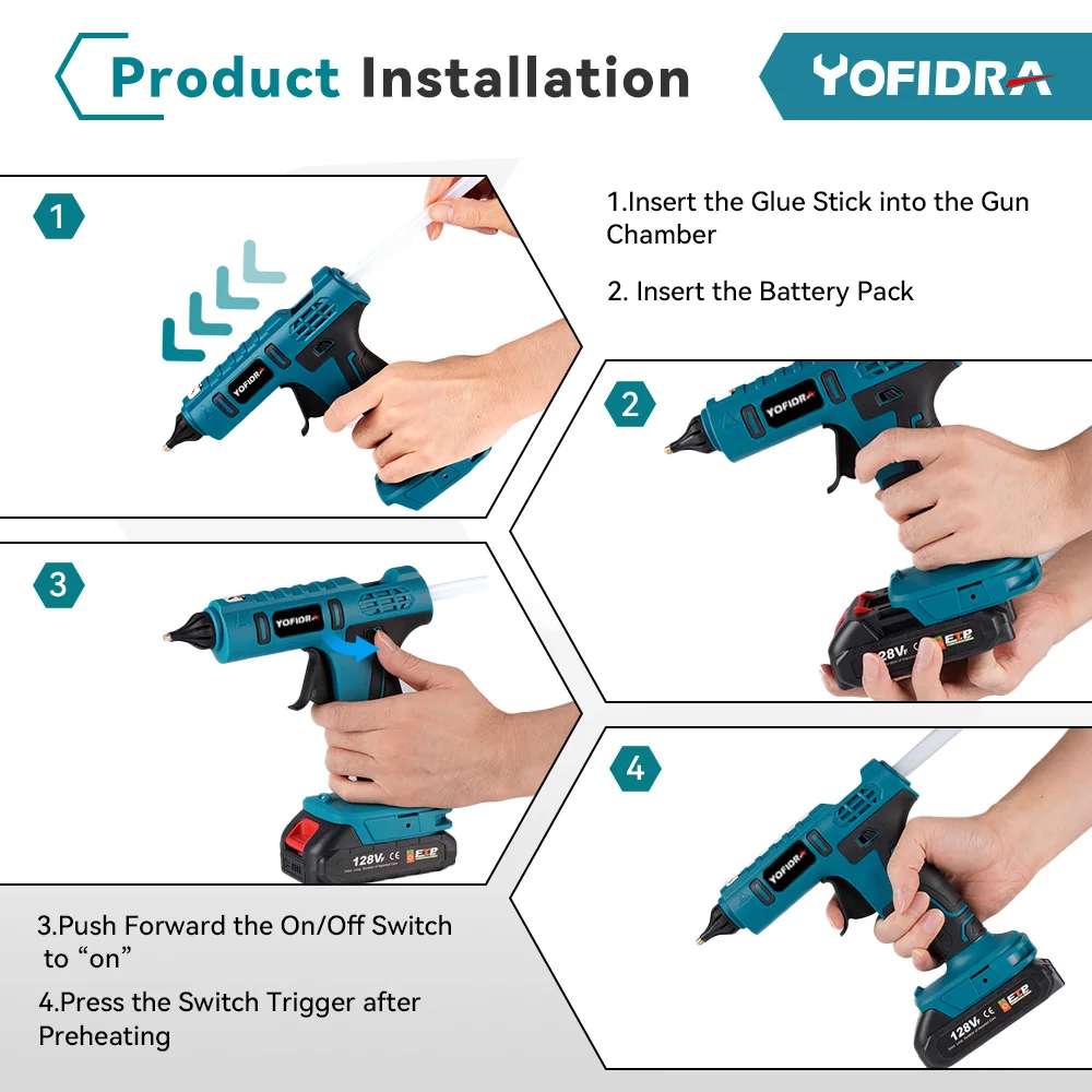 YOFIDRA 260° Hot Glue Gun 100W High Temperature Electric Mini Glue Guns Thermo Repair Power Tool For Makita 18-21V Battery Pin