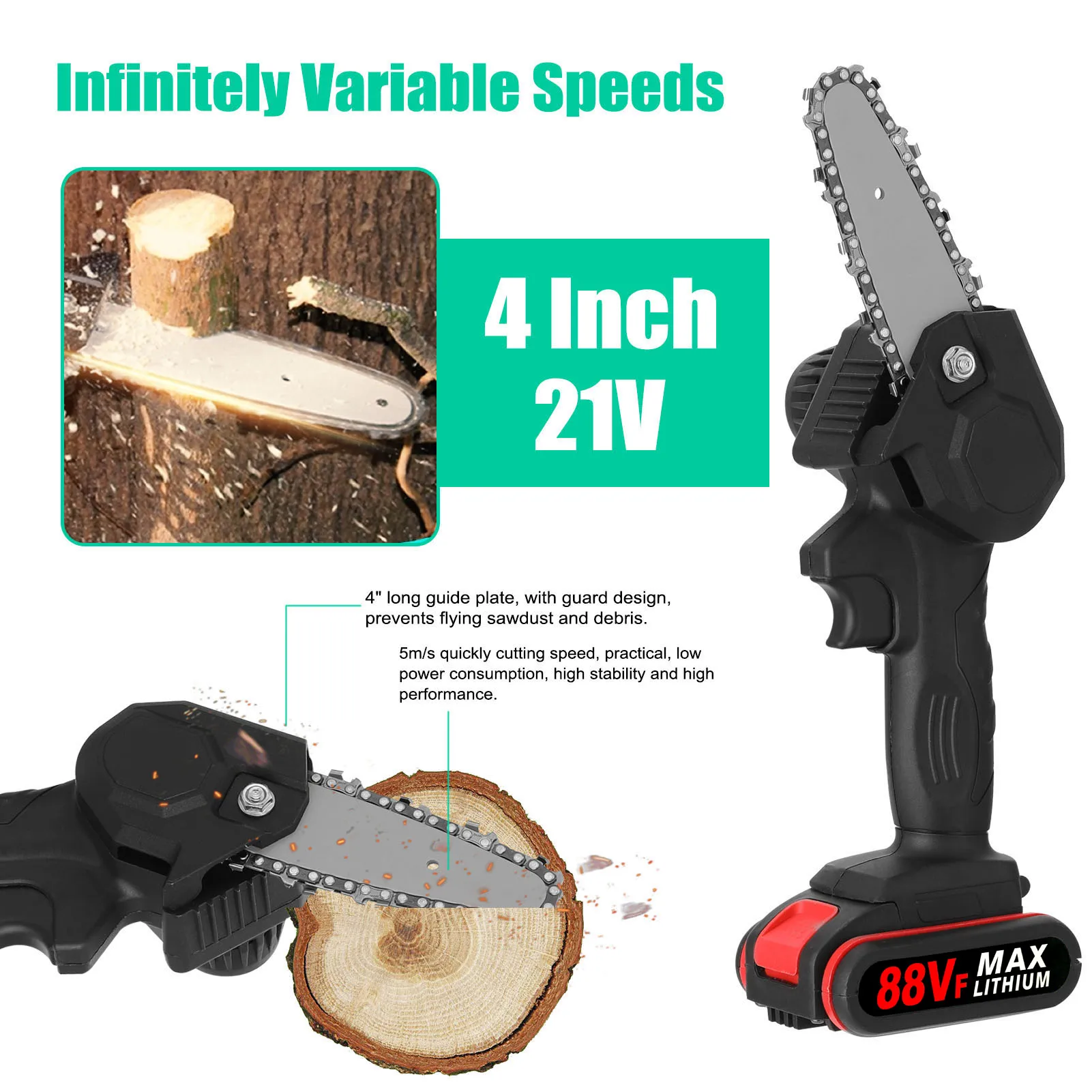 21V 25mm Brushless Electric Pruning Shear and 88VF Cordless 4inch Brushed Cahinsaw Set Woodworking Cutting Garden Trimming Tools