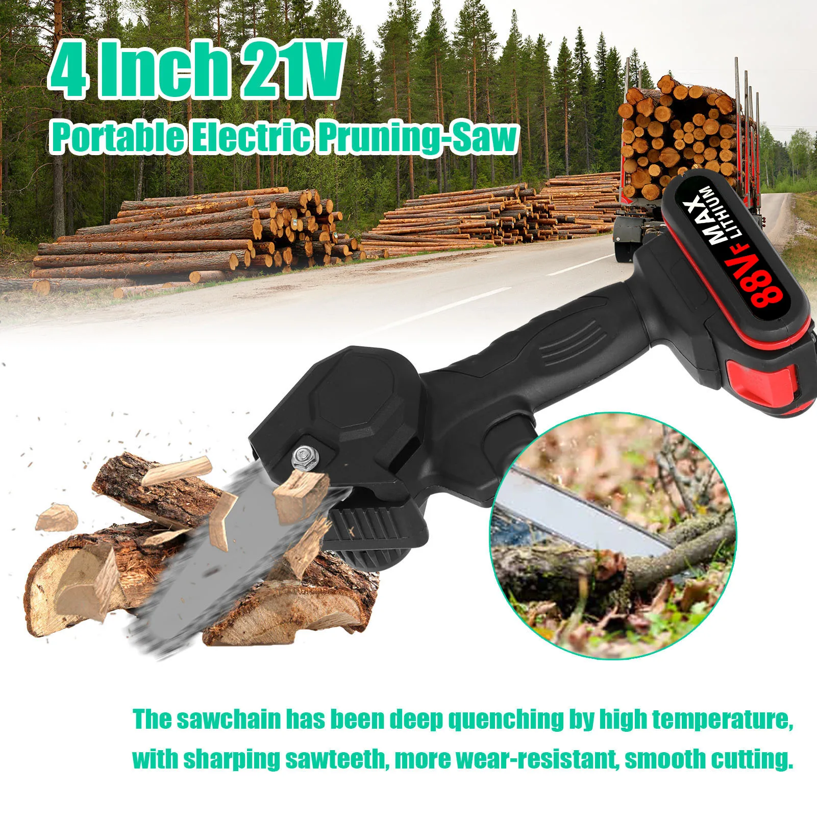 21V 25mm Brushless Electric Pruning Shear and 88VF Cordless 4inch Brushed Cahinsaw Set Woodworking Cutting Garden Trimming Tools