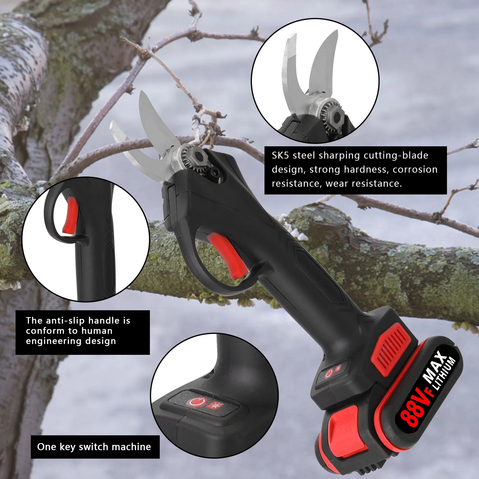 21V 25mm Brushless Electric Pruning Shear and 88VF Cordless 4inch Brushed Cahinsaw Set Woodworking Cutting Garden Trimming Tools