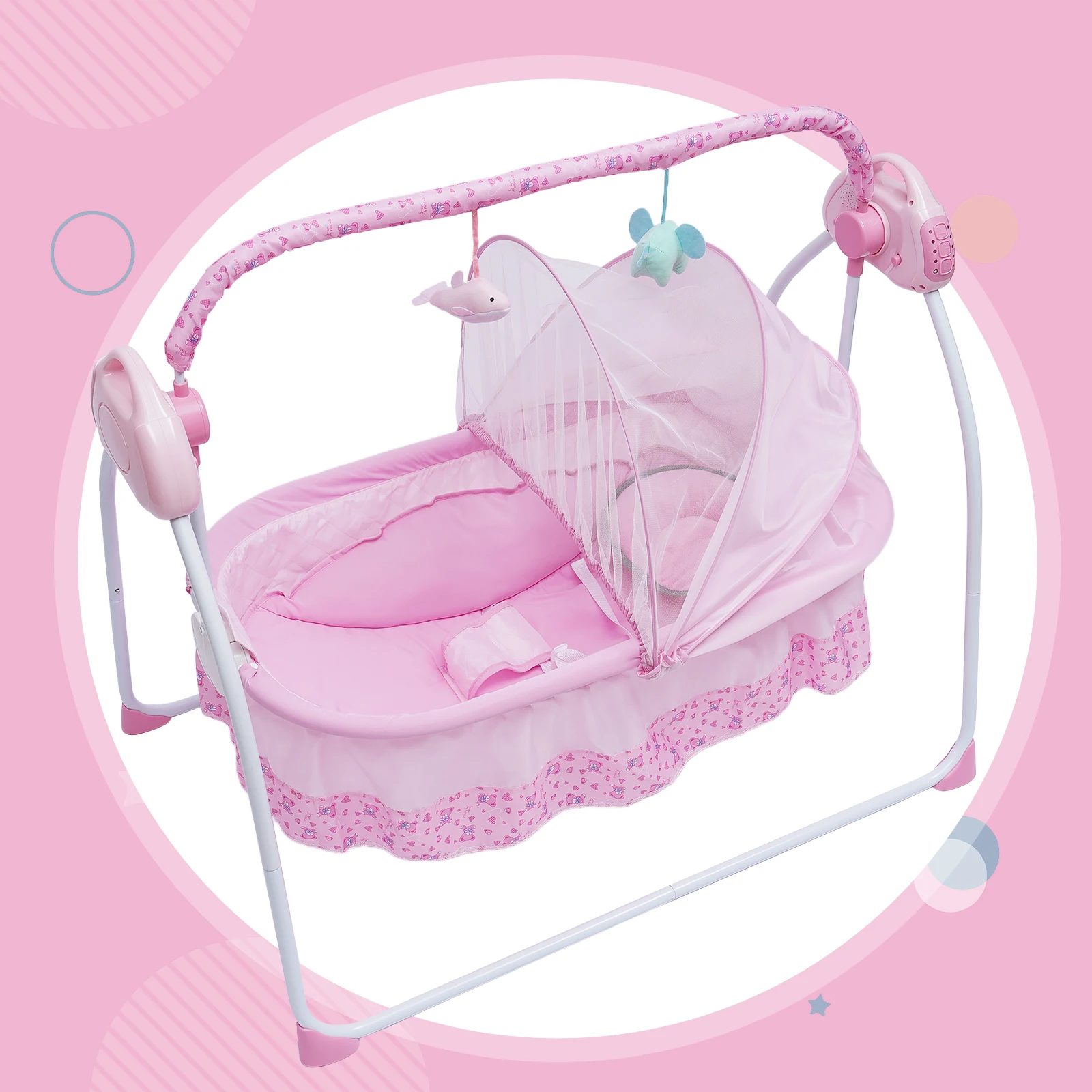 Electric Baby Cradle Auto Swing Rocker Cot Infant Sleeping Bed Swing Crib Kit Timer+Bluetooth Music+Mat+Pillow 5Gears Adjustable