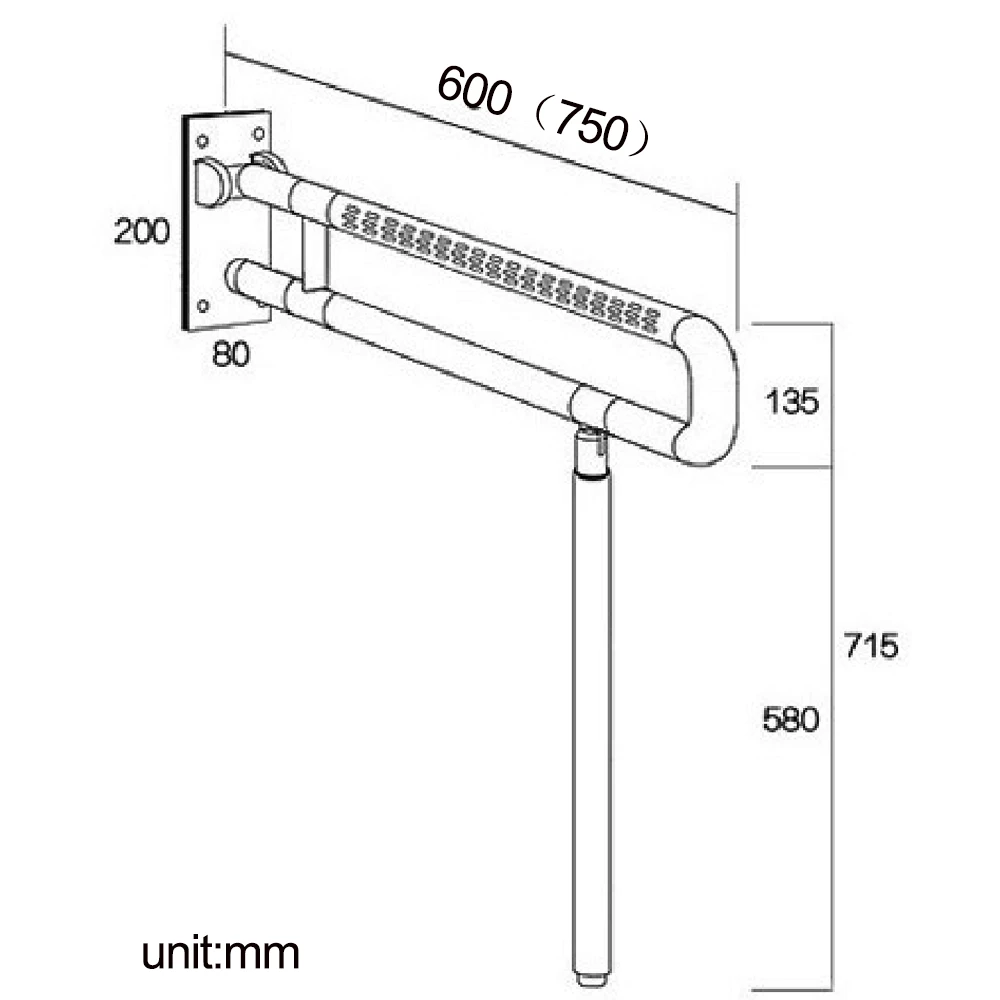 Folding Stainless Steel Toilet Safety Handrail Wall Mounted Luminous Bathroom Handrail