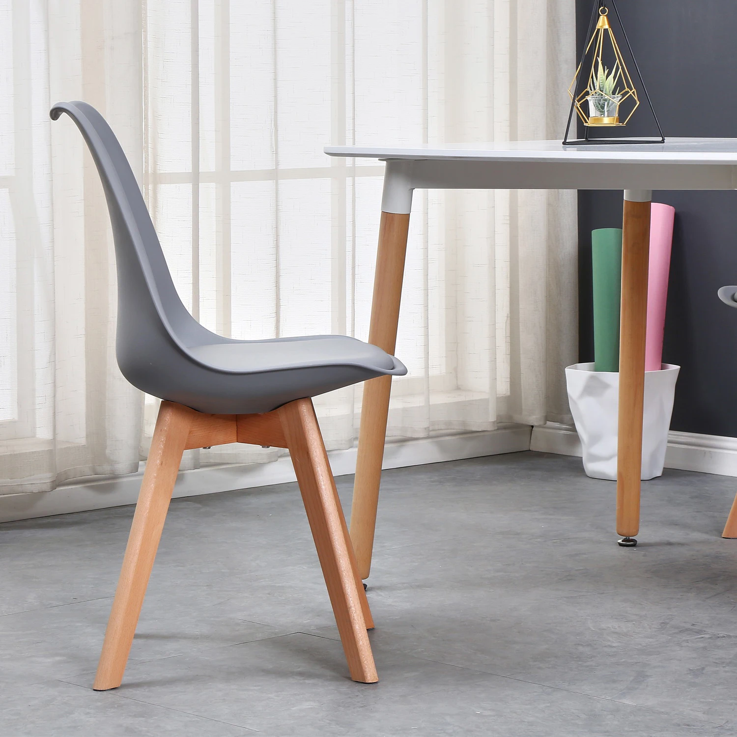 A Set of 6 Nordic Medieval Dining Chairs PU Padded Seat Beech Wood Legs Desk Chairs for Dining Room Bedroom Balcony Restaurant