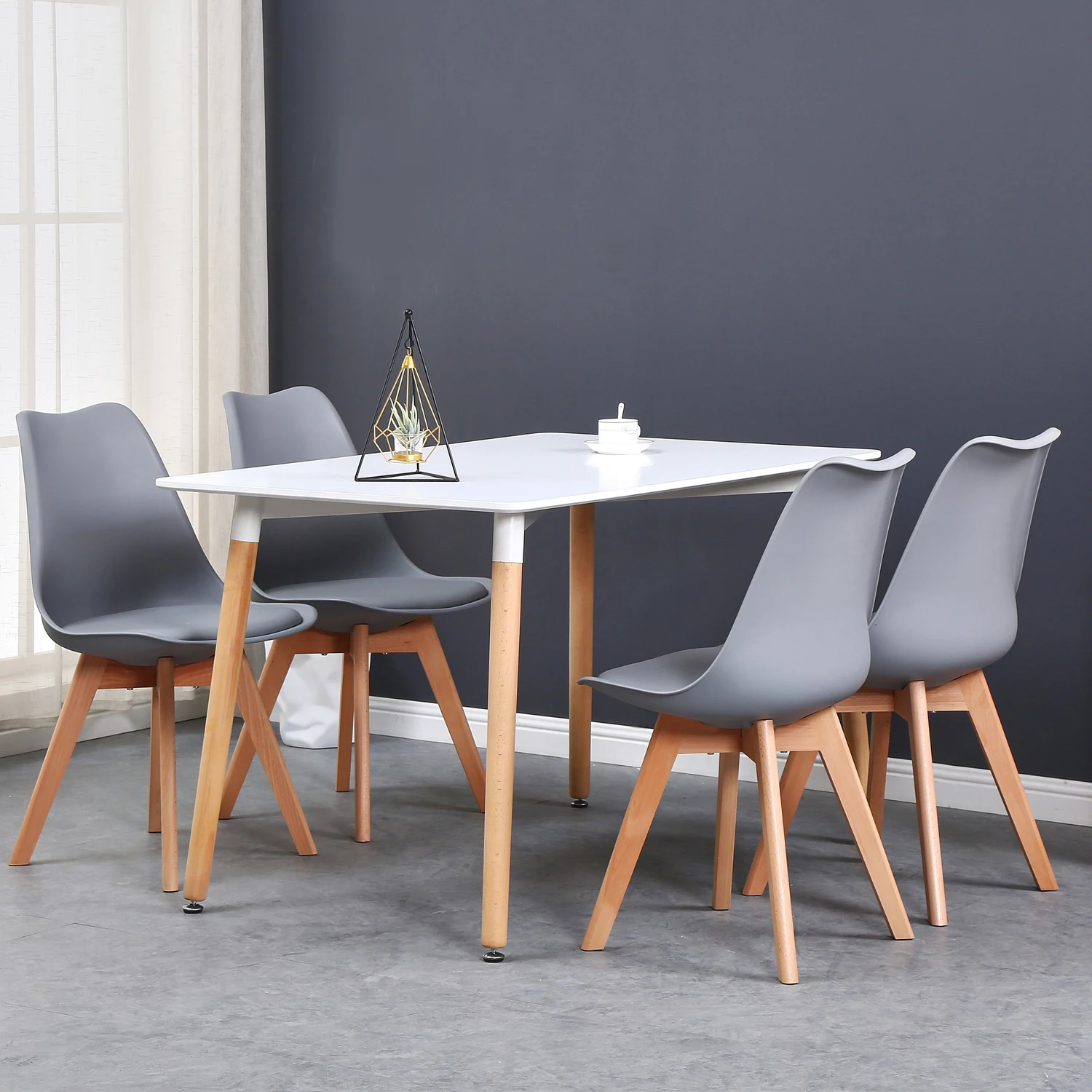 A Set of 6 Nordic Medieval Dining Chairs PU Padded Seat Beech Wood Legs Desk Chairs for Dining Room Bedroom Balcony Restaurant