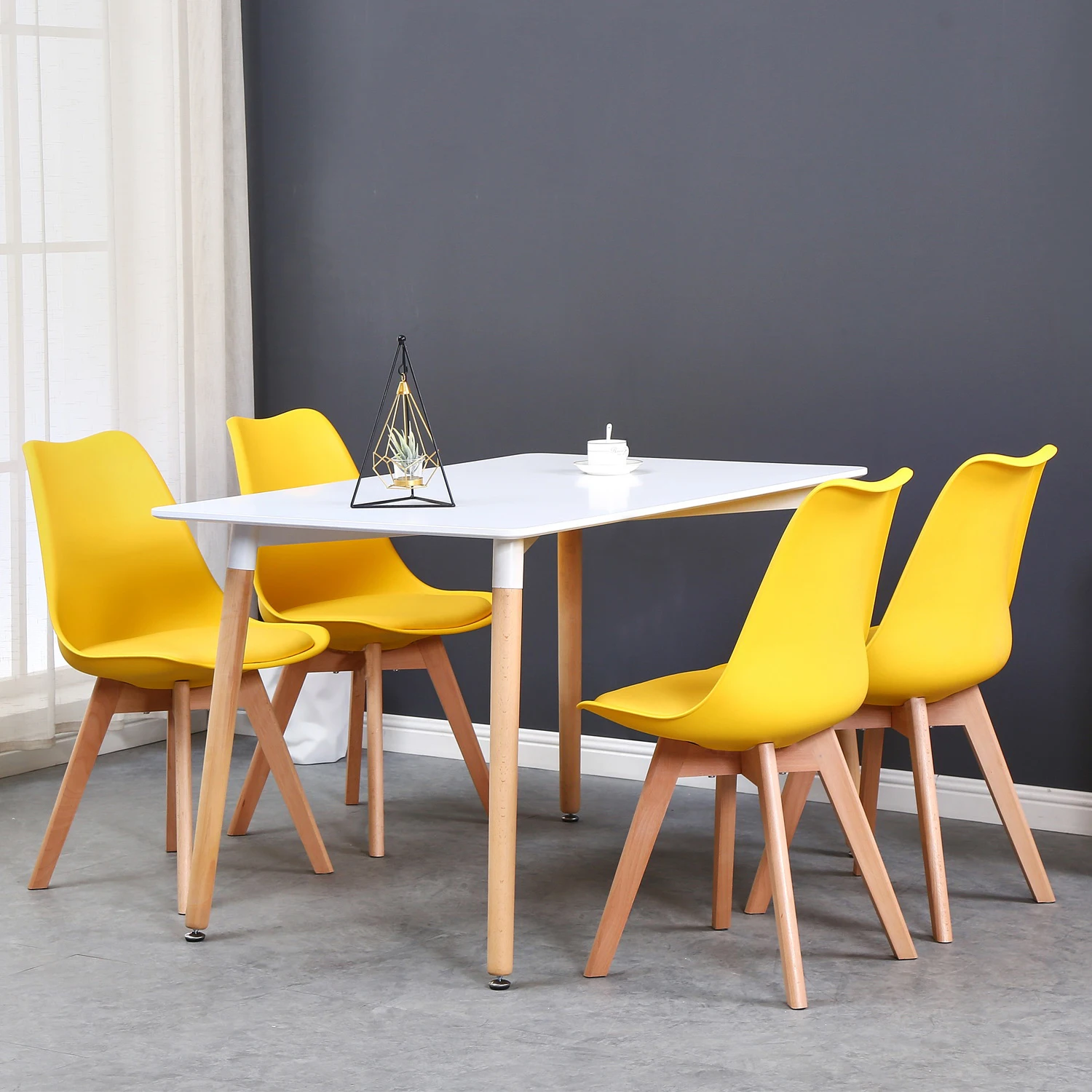 A Set of 6 Nordic Medieval Dining Chairs PU Padded Seat Beech Wood Legs Desk Chairs for Dining Room Bedroom Balcony Restaurant