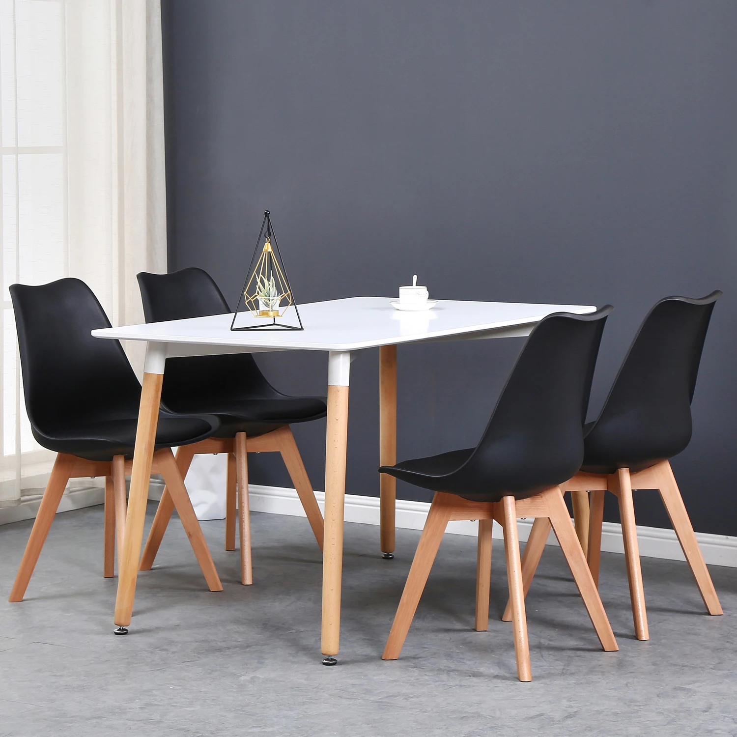 A Set of 6 Nordic Medieval Dining Chairs PU Padded Seat Beech Wood Legs Desk Chairs for Dining Room Bedroom Balcony Restaurant