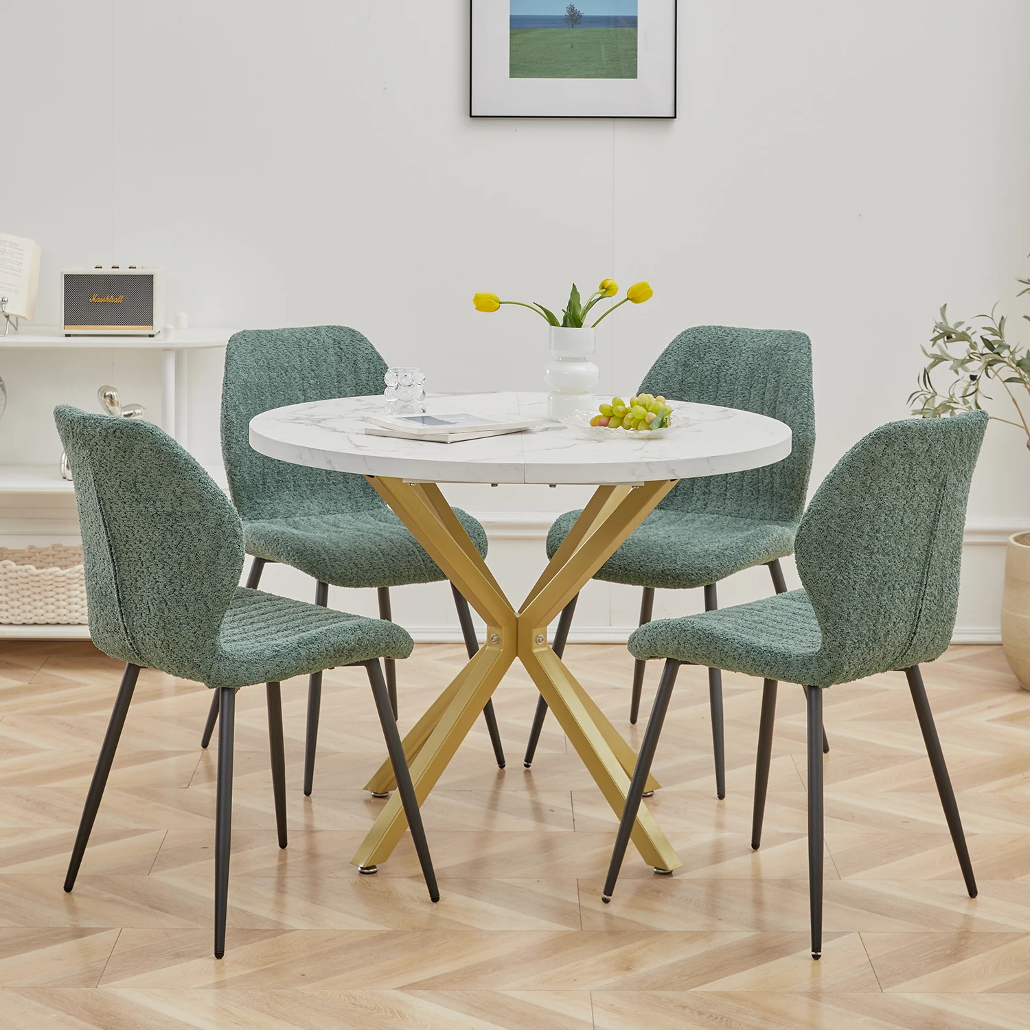 EGOONM Modern Luxury Dining Table Imitation Marble Effect Household Round Dining Table Simple Cafe Tables Home Furniture 100CM