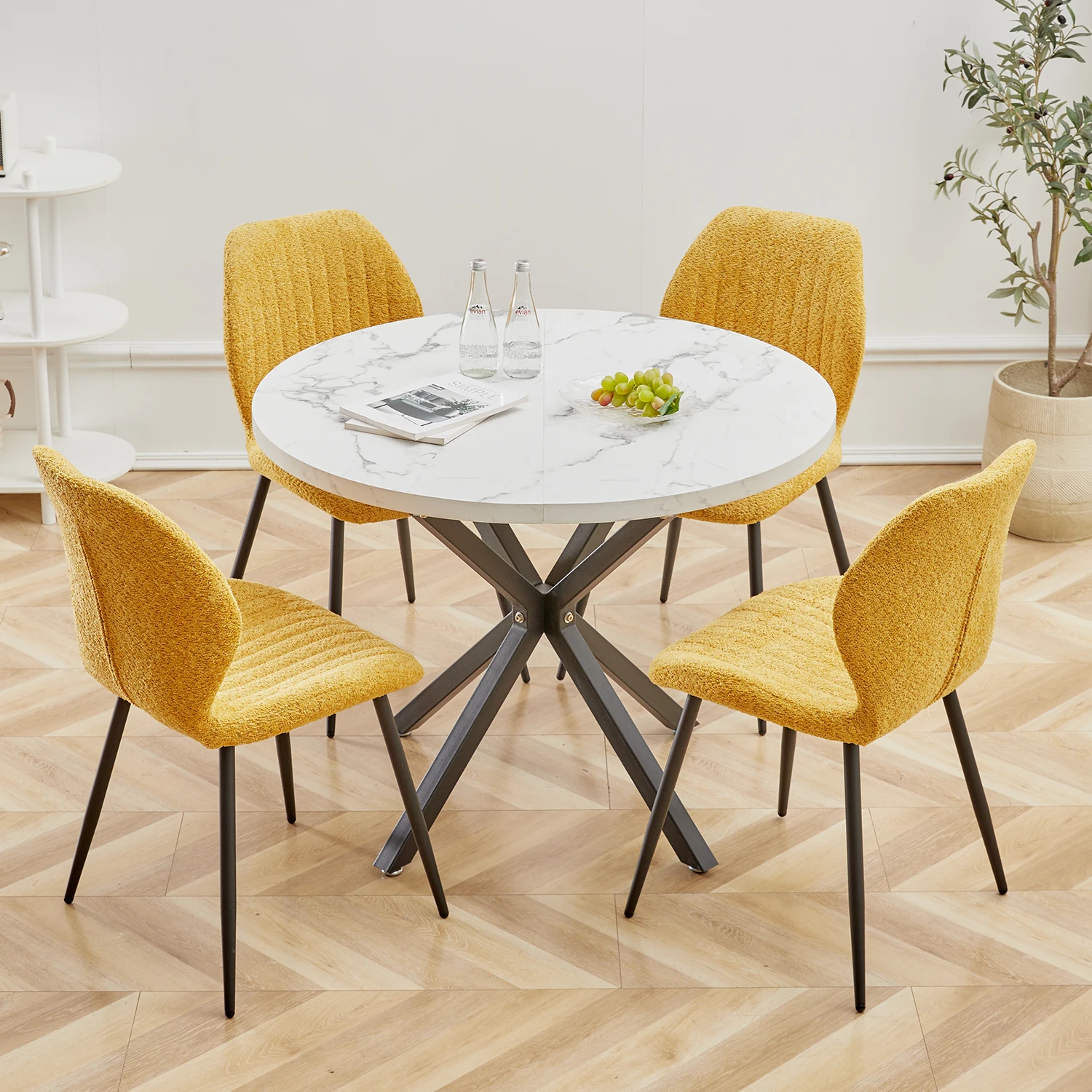 EGOONM Modern Luxury Dining Table Imitation Marble Effect Household Round Dining Table Simple Cafe Tables Home Furniture 100CM