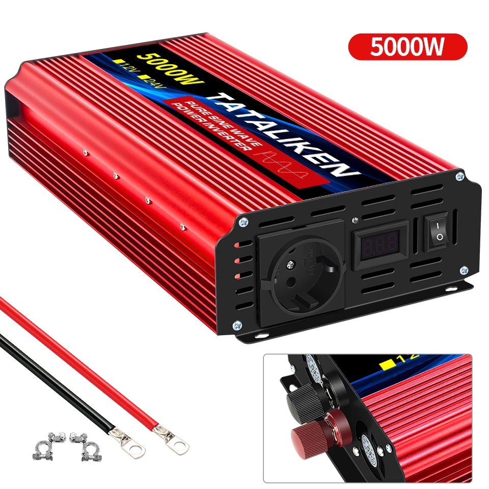 Inverter Pure Sine Wave Power Inverter 10000W DC 12V to AC 220V/230V Converter LED Display and EU Socket