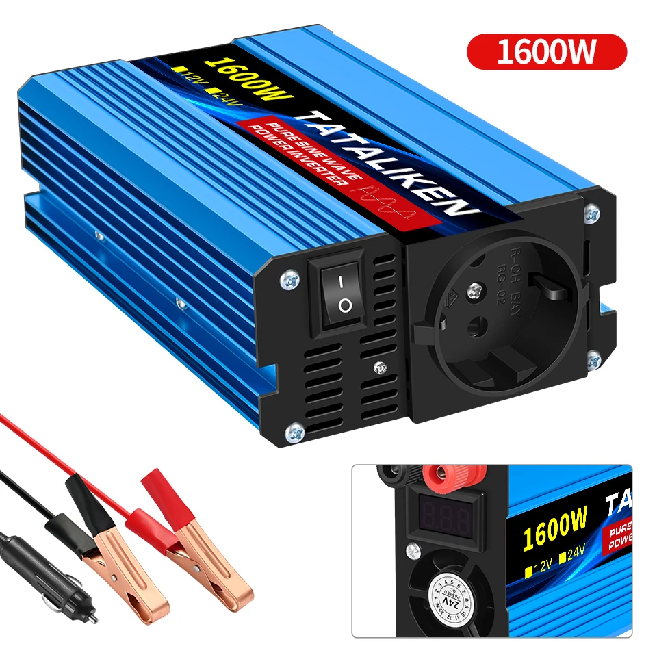 Inverter Pure Sine Wave Power Inverter 10000W DC 12V to AC 220V/230V Converter LED Display and EU Socket