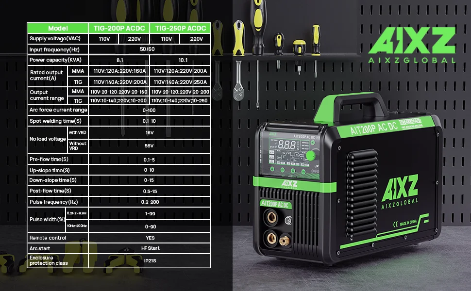 AIXZ 220V 200A 5 in 1 AC/DC TIG Aluminum Welding Machine ARC MMA/Pulse HF TIG Multi-process Welder 2T/4T Spot Hot Start Arc Force Anti-Stick VRD IGBT Inverter Welders AIT200P
