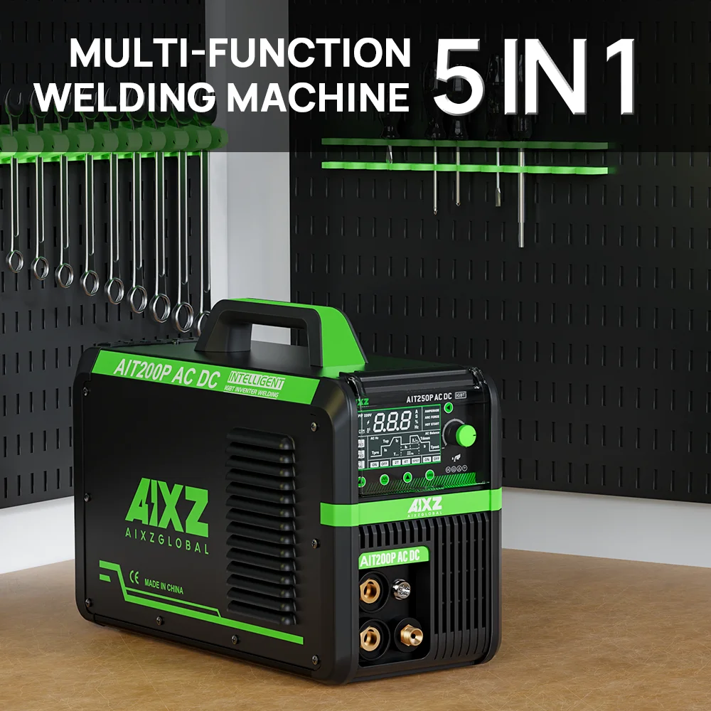 AIXZ 220V 200A 5 in 1 AC/DC TIG Aluminum Welding Machine ARC MMA/Pulse HF TIG Multi-process Welder 2T/4T Spot Hot Start Arc Force Anti-Stick VRD IGBT Inverter Welders AIT200P