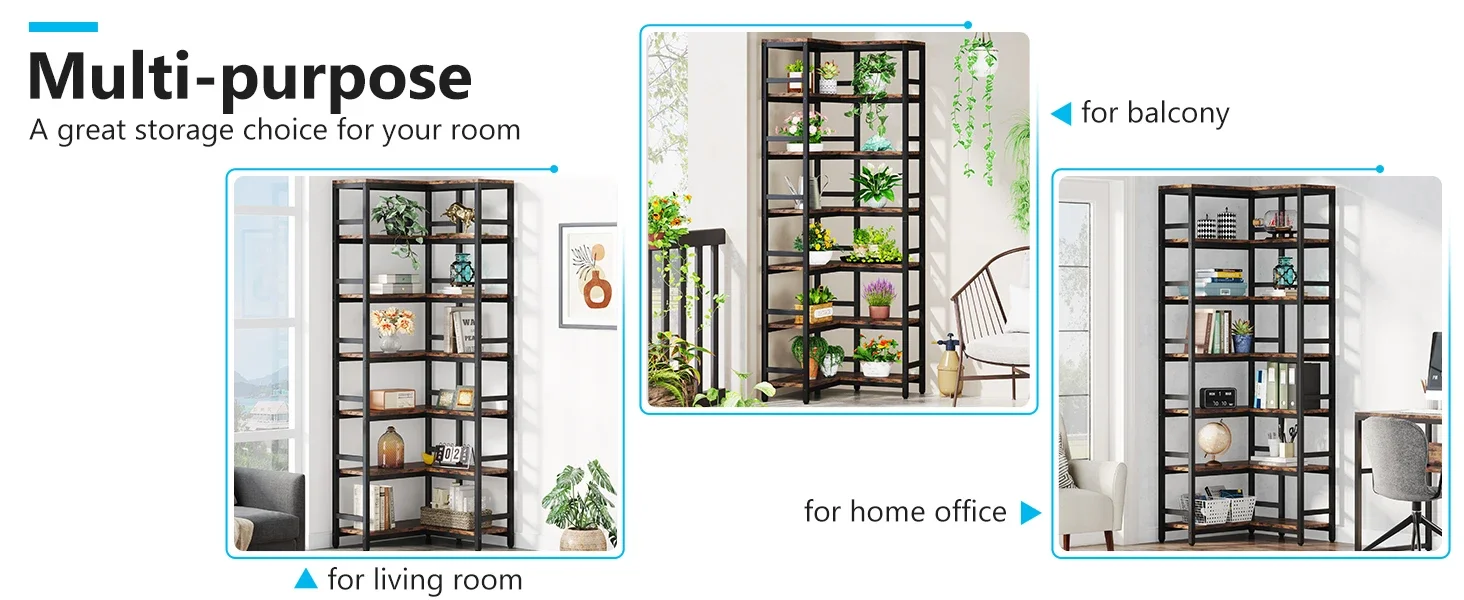 Tribesigns 7 Tier Tall Corner Bookshelf, 78.74”Industrial Corner Etagere Bookcase